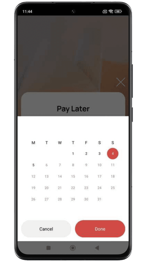 Phone Screen 2 - Pay Later Calendar